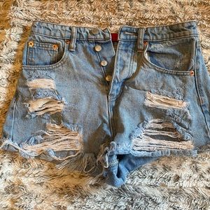 Signature8 High Rise Denim Shorts With Distress